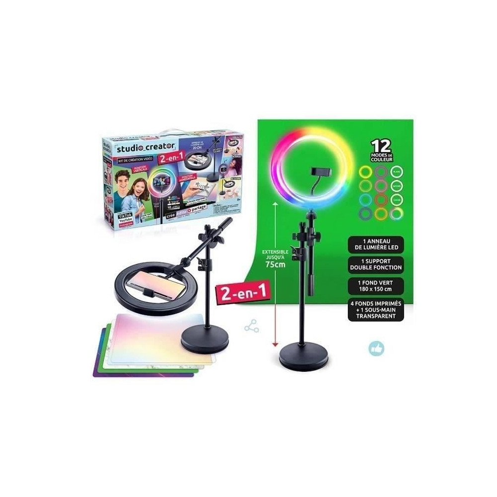 Canal Toys - Studio Vidéo 2-en-1 avec anneau lumineux LED multicolore