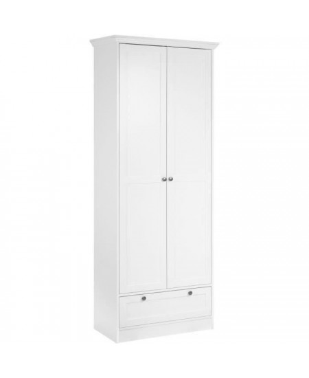 Armoire Landwood - Panneaux de particules et mélaminé - 2 portes - 18 paires - L80 x P39 x H200 cm - Blanc