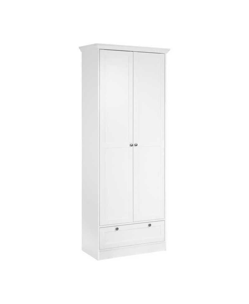 Armoire Landwood - Panneaux de particules et mélaminé - 2 portes - 18 paires - L80 x P39 x H200 cm - Blanc