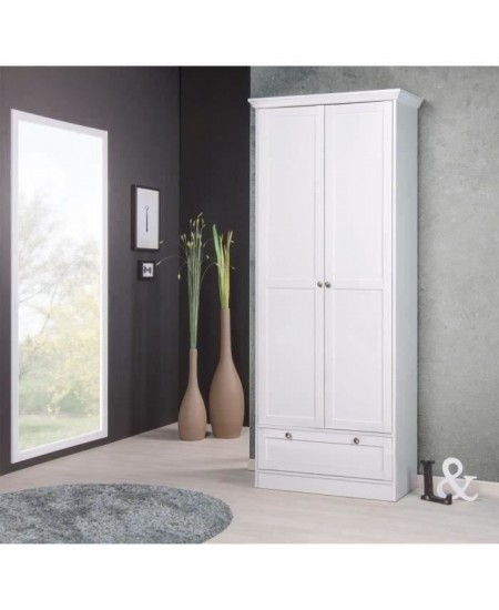 Armoire Landwood - Panneaux de particules et mélaminé - 2 portes - 18 paires - L80 x P39 x H200 cm - Blanc