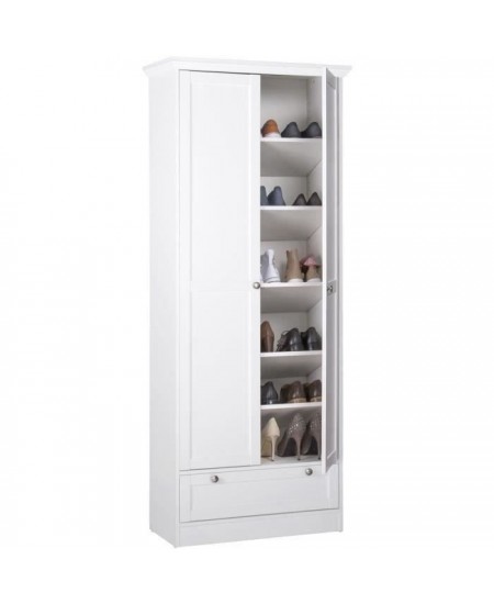 Armoire Landwood - Panneaux de particules et mélaminé - 2 portes - 18 paires - L80 x P39 x H200 cm - Blanc