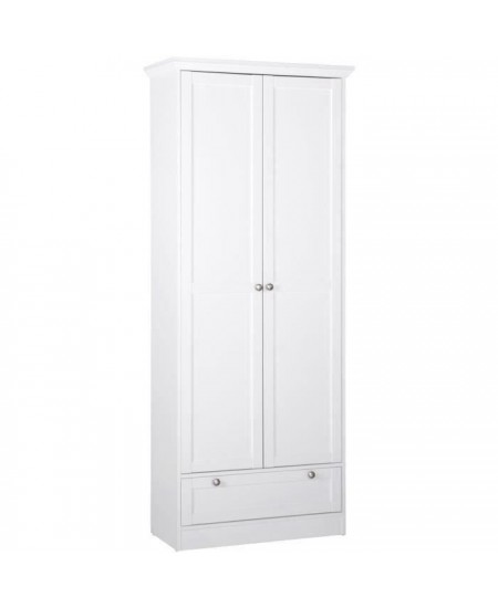 Armoire Landwood - Panneaux de particules et mélaminé - 2 portes - 18 paires - L80 x P39 x H200 cm - Blanc