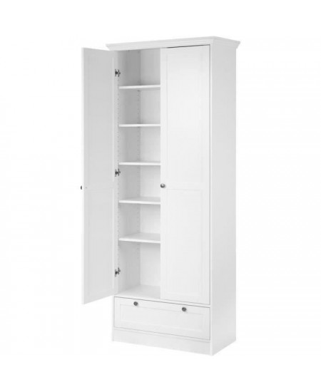 Armoire Landwood - Panneaux de particules et mélaminé - 2 portes - 18 paires - L80 x P39 x H200 cm - Blanc