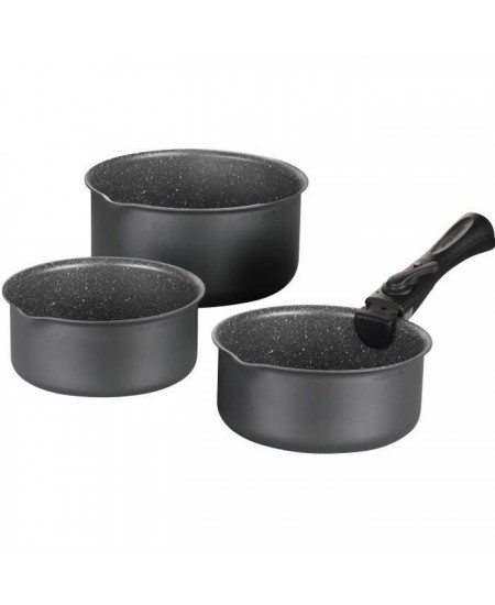 Batterie de cuisine ARTHUR MARTIN AM777GM Set de 3 casseroles - Gris Mat 16-18-20 cm + 1 poignée amovible - Tous feux dont