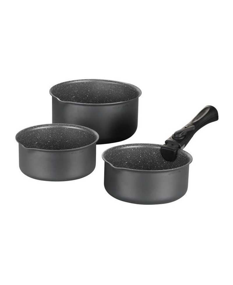 Batterie de cuisine ARTHUR MARTIN AM777GM Set de 3 casseroles - Gris Mat 16-18-20 cm + 1 poignée amovible - Tous feux dont