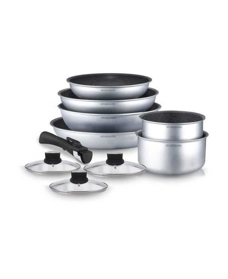 Batterie de cuisine Arthur Martin AM167S 10 pieces - Aluminium - Poignée amovible - Tous feux dont induction