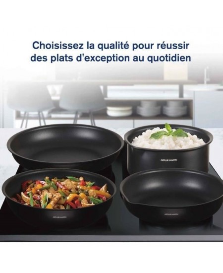 Batterie de cuisine - Tous feux dont induction - Arthur Martin - AM0530 - Aluminium - Anti-adhésif - 20 pieces - Poignée amovi