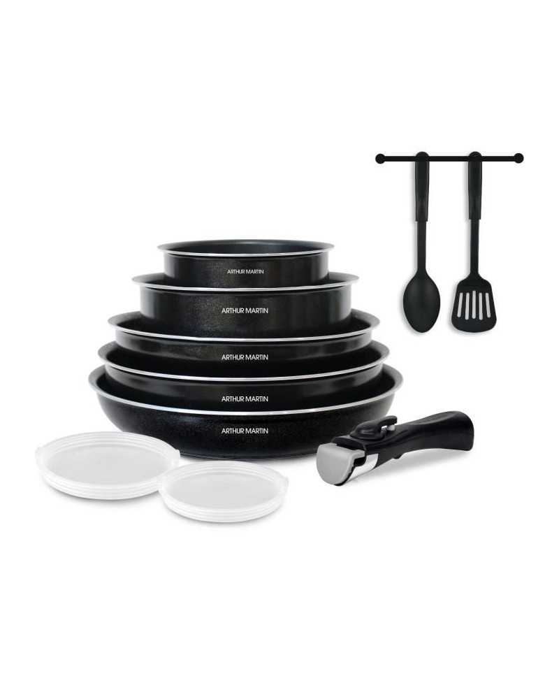 Batterie de cuisine 10 pieces Arthur Martin - Aluminium - Tous feux sauf induction - Noir