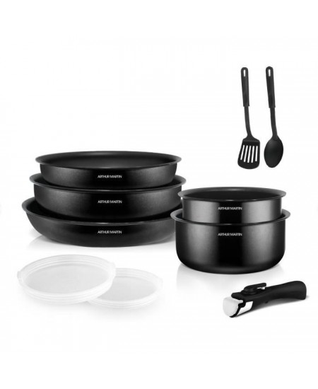 Batterie de cuisine 10 pieces Arthur Martin - Aluminium - Tous feux sauf induction - Noir