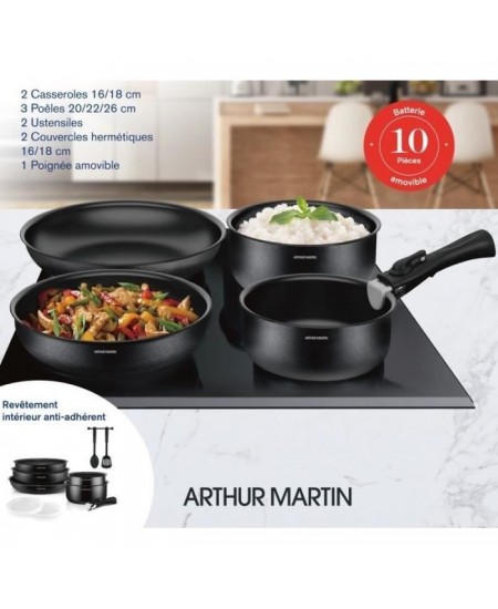 Batterie de cuisine 10 pieces Arthur Martin - Aluminium - Tous feux sauf induction - Noir