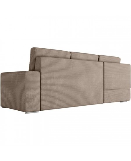 Canapé d'angle gauche convertible ARTEMIS 4 places - Velours côtelé greige - L246 x P174 x H96 cm