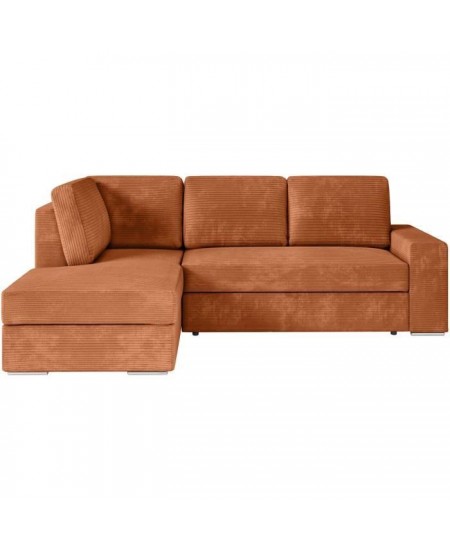 Canapé d'angle gauche convertible ARTEMIS 4 places - Velours côtelé terracotta - L246 x P174 x H96 cm