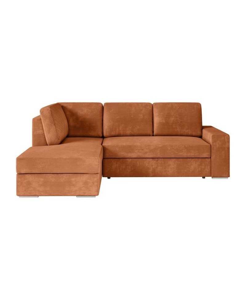 Canapé d'angle gauche convertible ARTEMIS 4 places - Velours côtelé terracotta - L246 x P174 x H96 cm