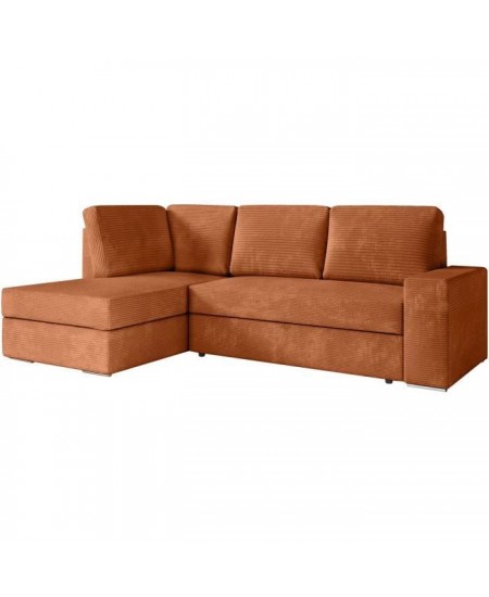 Canapé d'angle gauche convertible ARTEMIS 4 places - Velours côtelé terracotta - L246 x P174 x H96 cm