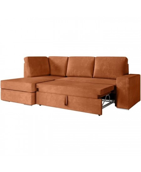 Canapé d'angle gauche convertible ARTEMIS 4 places - Velours côtelé terracotta - L246 x P174 x H96 cm