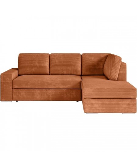 Canapé d'angle droit convertible ARTEMIS 4 places - Velours côtelé terracotta - L246 x P174 x H96 cm