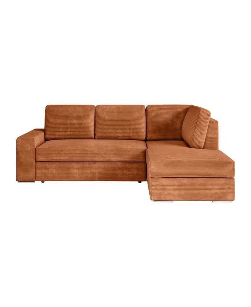 Canapé d'angle droit convertible ARTEMIS 4 places - Velours côtelé terracotta - L246 x P174 x H96 cm