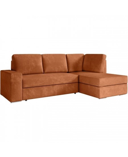 Canapé d'angle droit convertible ARTEMIS 4 places - Velours côtelé terracotta - L246 x P174 x H96 cm