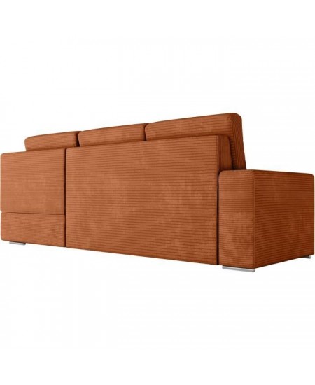 Canapé d'angle droit convertible ARTEMIS 4 places - Velours côtelé terracotta - L246 x P174 x H96 cm