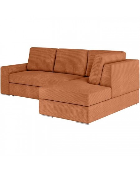 Canapé d'angle droit convertible ARTEMIS 4 places - Velours côtelé terracotta - L246 x P174 x H96 cm