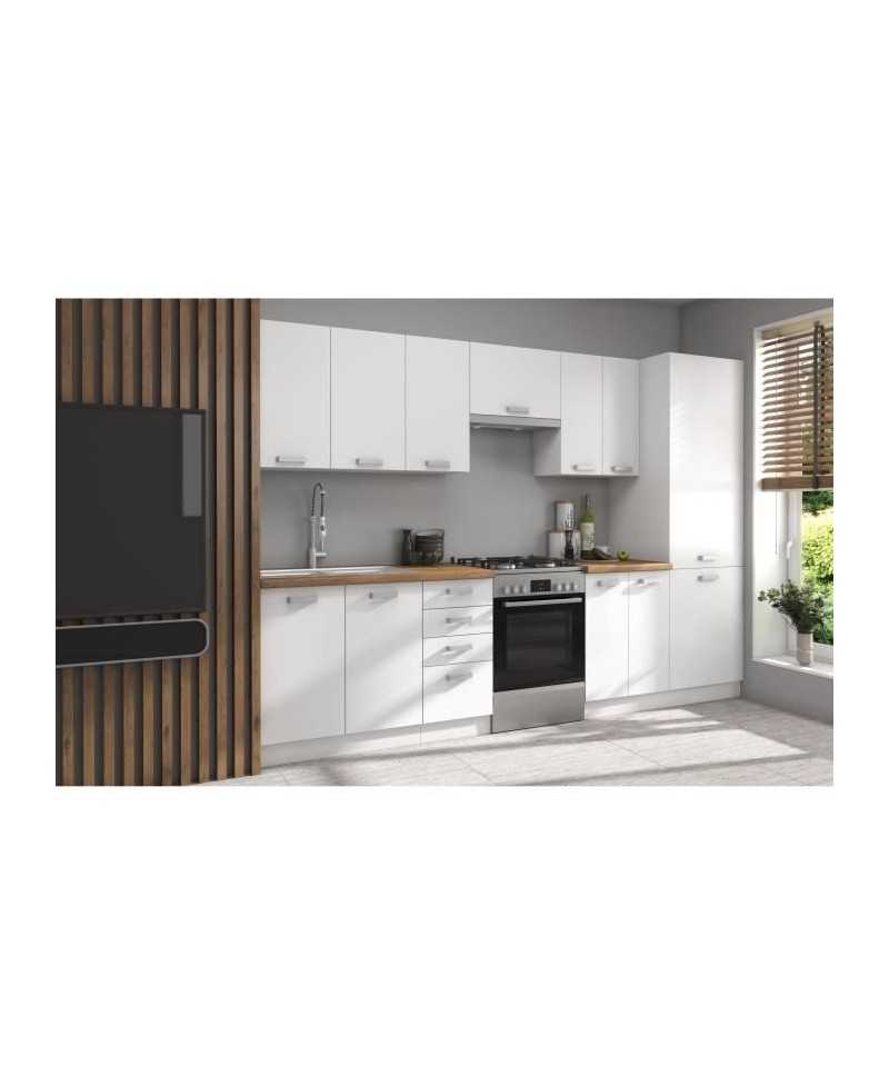 ATLAS Cuisine complete 8 éléments - Décor blanc - L300 x H52 x H82 cm - Plan de travail non inclus