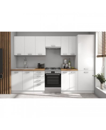 ATLAS Cuisine complete 8 éléments - Décor blanc - L300 x H52 x H82 cm - Plan de travail non inclus