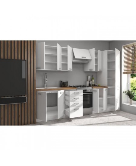 ATLAS Cuisine complete 8 éléments - Décor blanc - L300 x H52 x H82 cm - Plan de travail non inclus