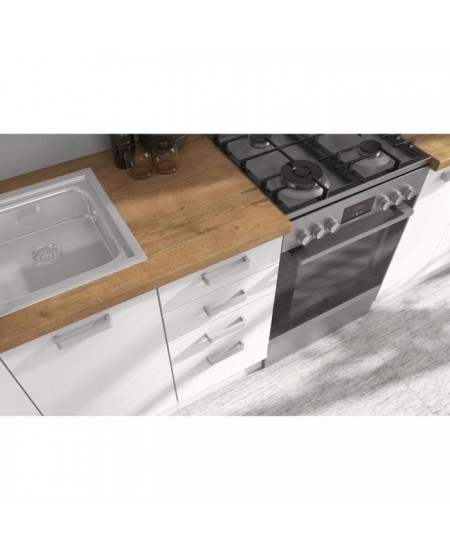 ATLAS Cuisine complete 8 éléments - Décor blanc - L300 x H52 x H82 cm - Plan de travail non inclus