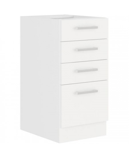 ATLAS Meuble bas 4 tiroirs - Décor blanc - L40 x P52x H82 - Plan de travail non inclus