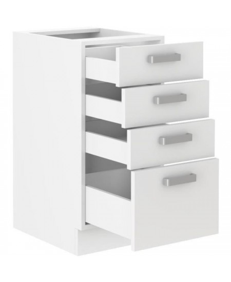 ATLAS Meuble bas 4 tiroirs - Décor blanc - L40 x P52x H82 - Plan de travail non inclus