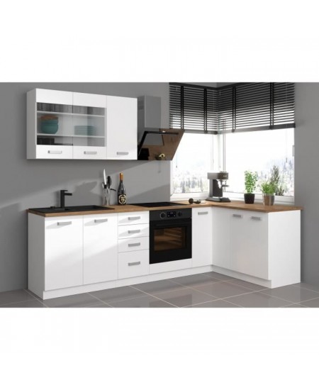 ATLAS Meuble bas 4 tiroirs - Décor blanc - L40 x P52x H82 - Plan de travail non inclus