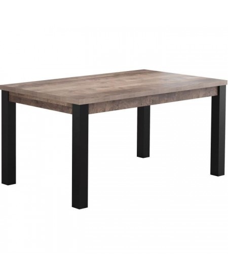 Table a manger fixe EMILE 6 personnes - Mélamine chene brun tabac et noir mat - L160 x P90 x H77 cm - TRENDTEAM