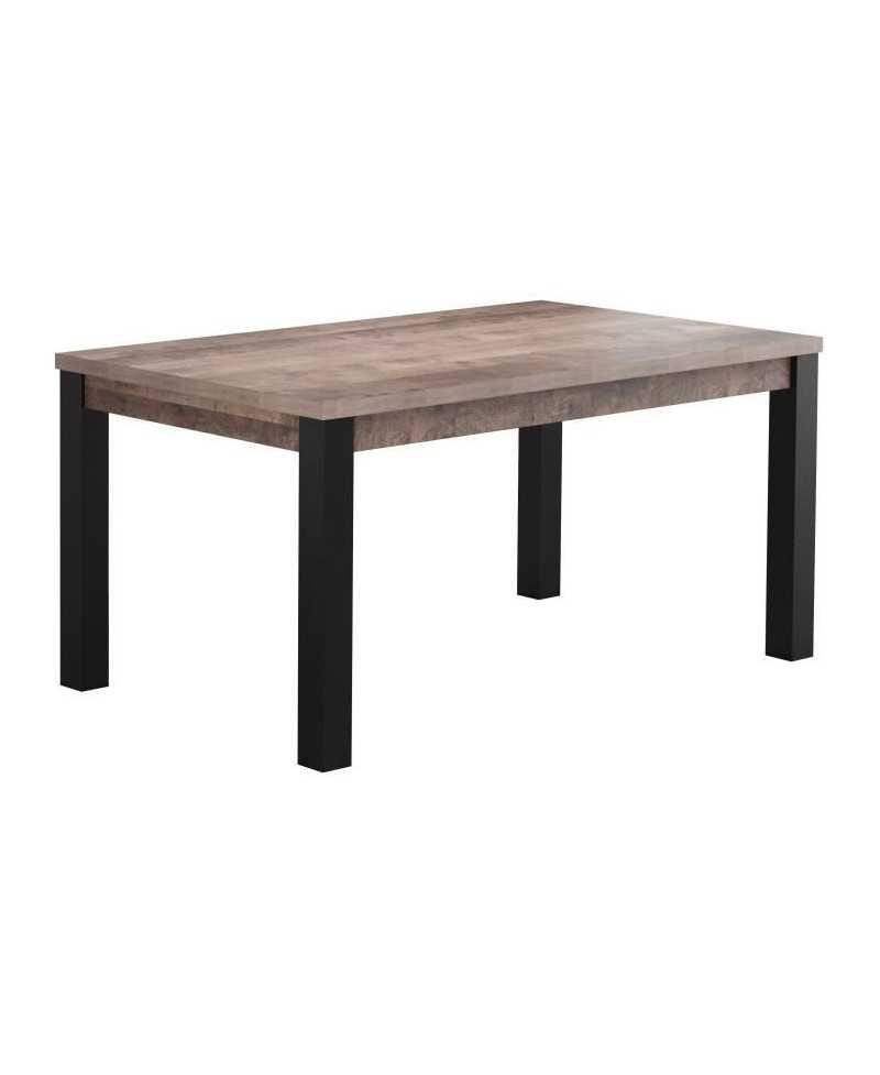 Table a manger fixe EMILE 6 personnes - Mélamine chene brun tabac et noir mat - L160 x P90 x H77 cm - TRENDTEAM