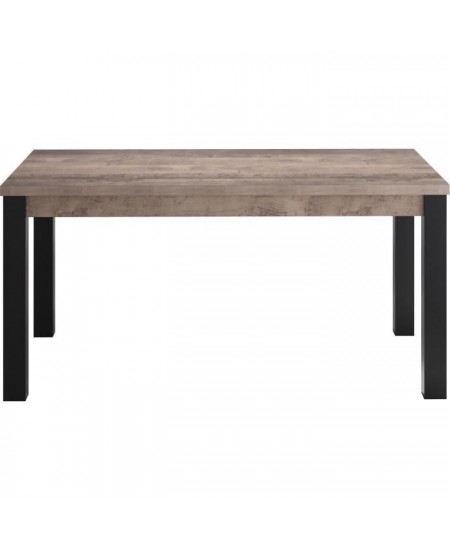 Table a manger fixe EMILE 6 personnes - Mélamine chene brun tabac et noir mat - L160 x P90 x H77 cm - TRENDTEAM