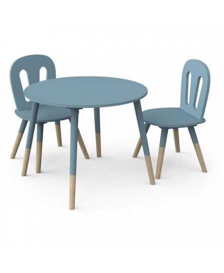 Set 1 table + 2 chaises FIRMIANA - style scandinave - coloris : bleu orage & bois naturel - DEMEYERE