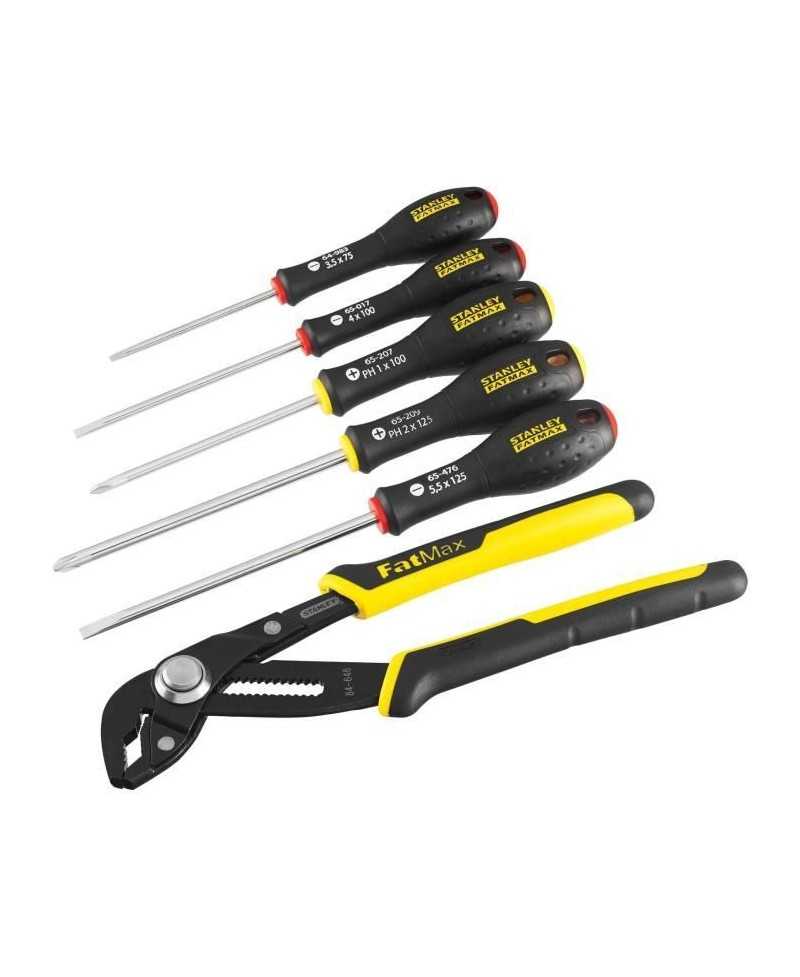 Jeu de 6 Outils - - STANLEY FATMAX - FMHT0-62639 - Pince Multiprise a Verrouillage 250 mm + Tournevis Electricien + Phillips