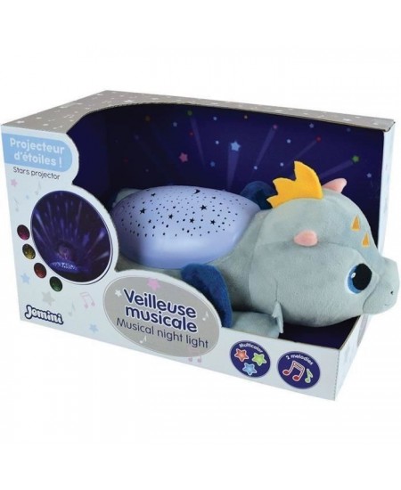 Peluche veilleuse et musicale - JEMINI - LEON LE DRAGON - Bleu - Mixte - 39 cm