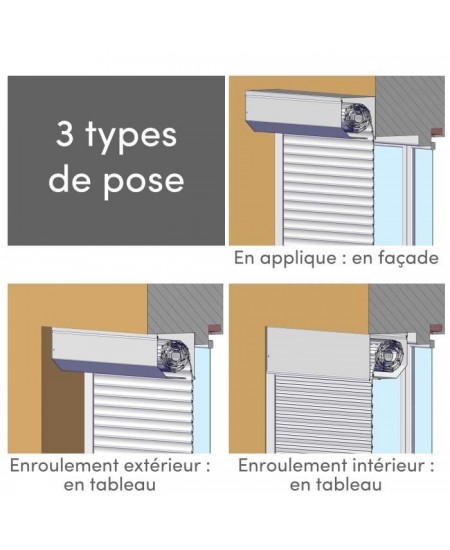 Volet roulant H120 cm x L100 cm en aluminium recoupable en largeur et hauteur - Manoeuvre électrique filaire - Coloris Blanc -