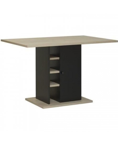 Table a manger rectangulaire avec rangement 1 porte - Décor chene et noir - OXFORD - L 120 x P 80 x H 75 cm