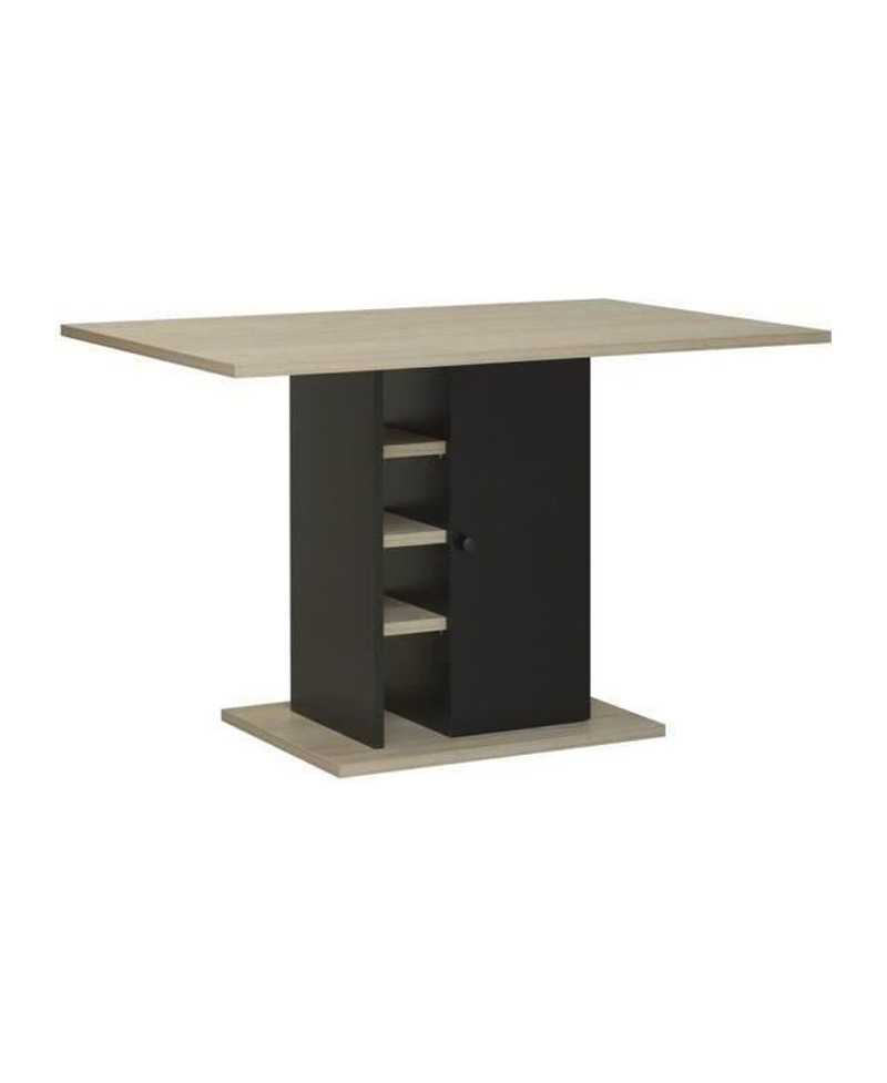 Table a manger rectangulaire avec rangement 1 porte - Décor chene et noir - OXFORD - L 120 x P 80 x H 75 cm