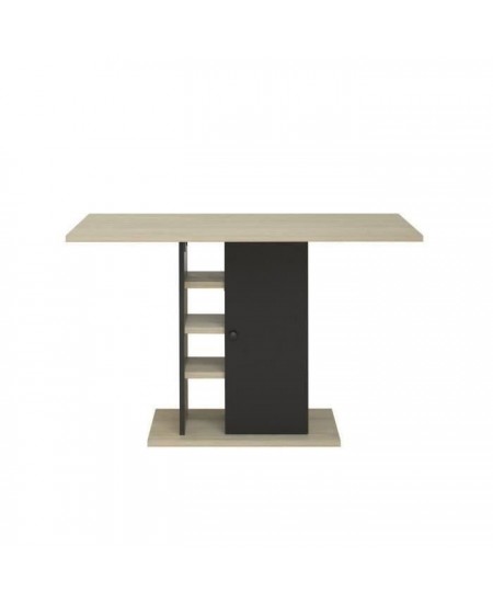 Table a manger rectangulaire avec rangement 1 porte - Décor chene et noir - OXFORD - L 120 x P 80 x H 75 cm