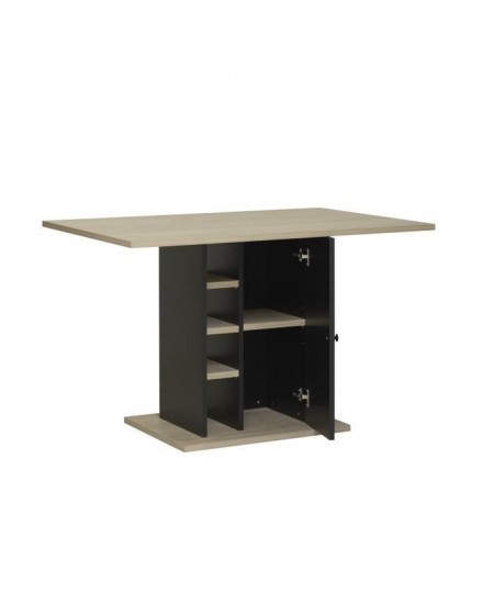 Table a manger rectangulaire avec rangement 1 porte - Décor chene et noir - OXFORD - L 120 x P 80 x H 75 cm