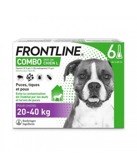 FRONTLINE Combo Chien L - 20 a 40 kg - 6 Pipettes - Puces tiques et poux