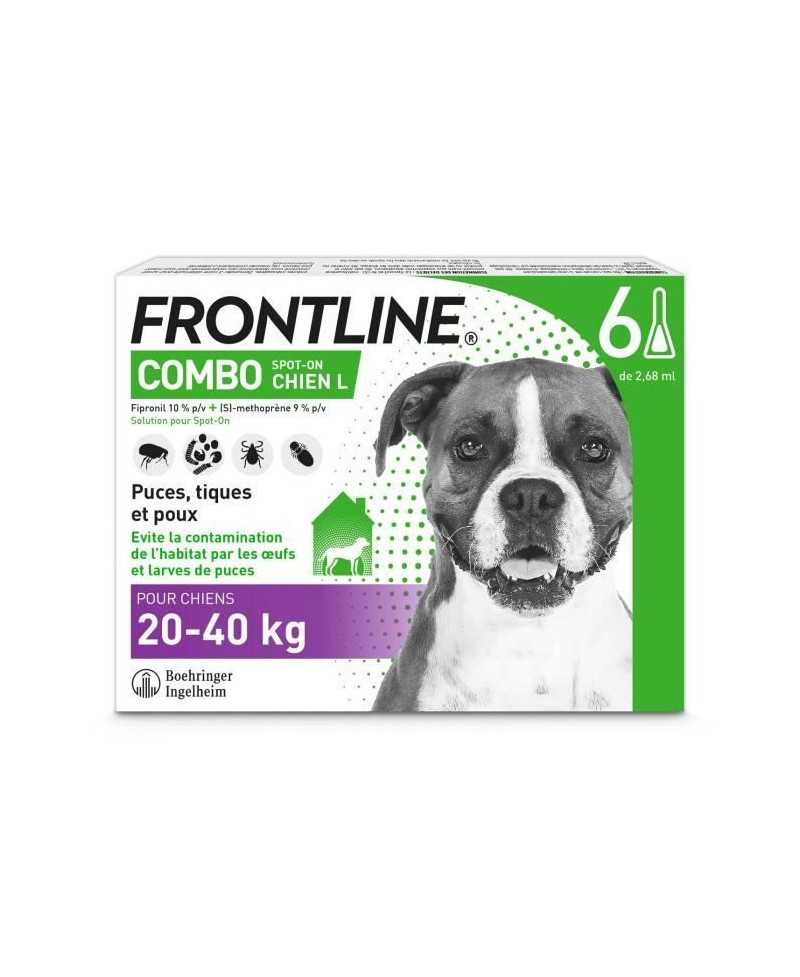 FRONTLINE Combo Chien L - 20 a 40 kg - 6 Pipettes - Puces tiques et poux