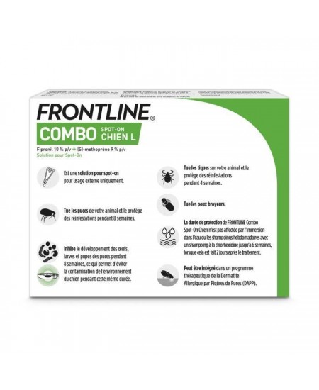 FRONTLINE Combo Chien L - 20 a 40 kg - 6 Pipettes - Puces tiques et poux