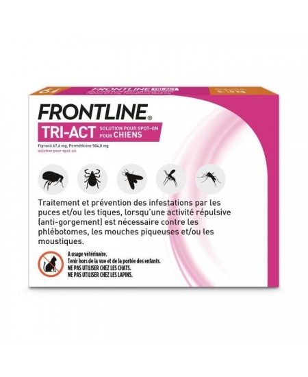 FRONTLINE Tri-Act Chiens S - 5 a 10 kg - 6 Pipettes - puces, tiques, moustiques, phlébotomes et mouches piqueuses