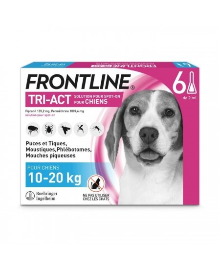 FRONTLINE Tri-Act Chiens M - 10 a 20 kg - 6 Pipettes - puces, tiques, moustiques, phlébotomes et mouches piqueuses