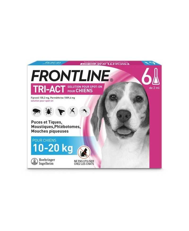 FRONTLINE Tri-Act Chiens M - 10 a 20 kg - 6 Pipettes - puces, tiques, moustiques, phlébotomes et mouches piqueuses