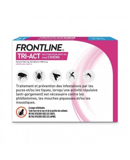 FRONTLINE Tri-Act Chiens M - 10 a 20 kg - 6 Pipettes - puces, tiques, moustiques, phlébotomes et mouches piqueuses