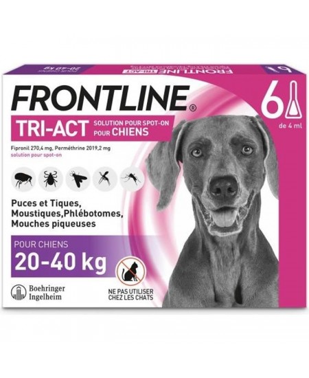 FRONTLINE Tri-Act Chiens L - 20 a 40 kg - 6 pipettes  - puces, tiques, moustiques, phlébotomes et mouches piqueuses